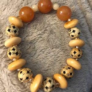 Carved Bone and Amber Mala Bead Bracelet